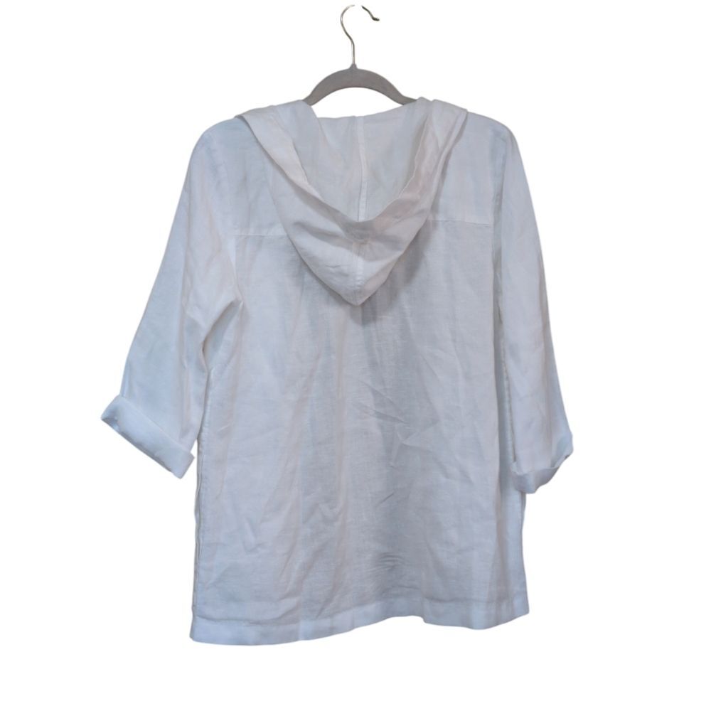 Pure Jill J. Jill White Linen Open Front Jacket size Small hood lagenlook beach - Picture 8 of 8